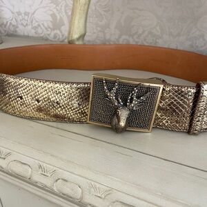 Gold PythonPattern Belt L  Stag Buckle Deer Ralph Lauren Collection Crystals
